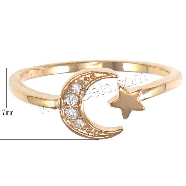 Cubic Zirconia Micro Pave Brass Finger Ring, Moon and Star, plated, different size for choice & micro pave cubic zirconia, more colors for choice, 7mm, Sold By PC