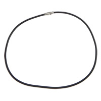 Nylon Coated Rubber Rope Necklace Cord , stainless steel magnetic clasp, platinum color plated, black, 3mm Approx 17 Inch 