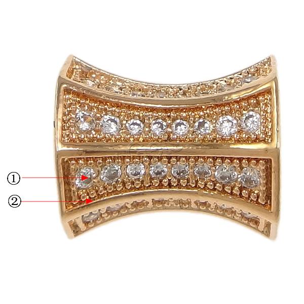 Cubic Zirconia Micro Pave Brass Beads, Barbell, plated, micro pave cubic zirconia & large hole, more colors for choice, 12x10mm, Hole:Approx 4mm, Sold By PC