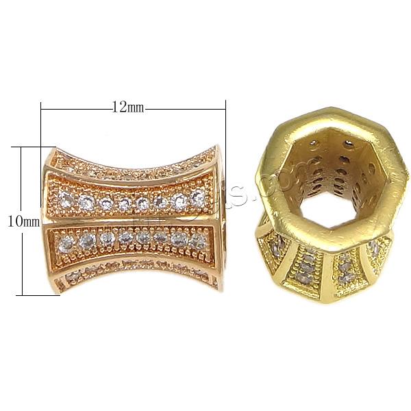Cubic Zirconia Micro Pave Brass Beads, Barbell, plated, micro pave cubic zirconia & large hole, more colors for choice, 12x10mm, Hole:Approx 4mm, Sold By PC