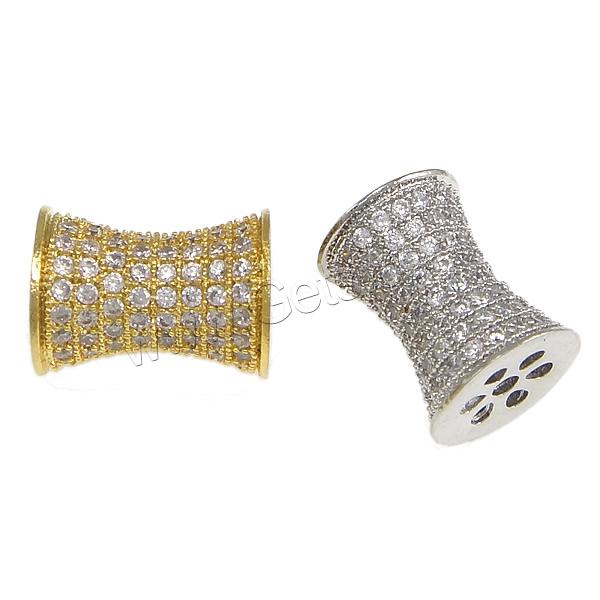 Cubic Zirconia Micro Pave Brass Beads, Barbell, plated, micro pave cubic zirconia & hollow, more colors for choice, 11x8mm, Hole:Approx 1mm, Sold By PC