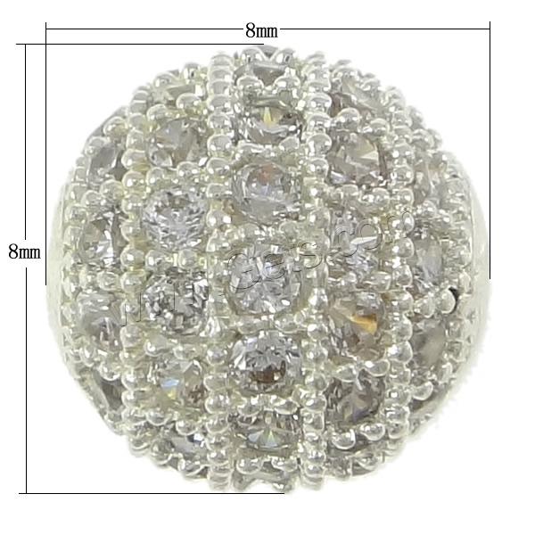 Cubic Zirconia Micro Pave Brass Beads, Round, plated, micro pave cubic zirconia, more colors for choice, 8x8mm, Hole:Approx 2mm, Sold By PC