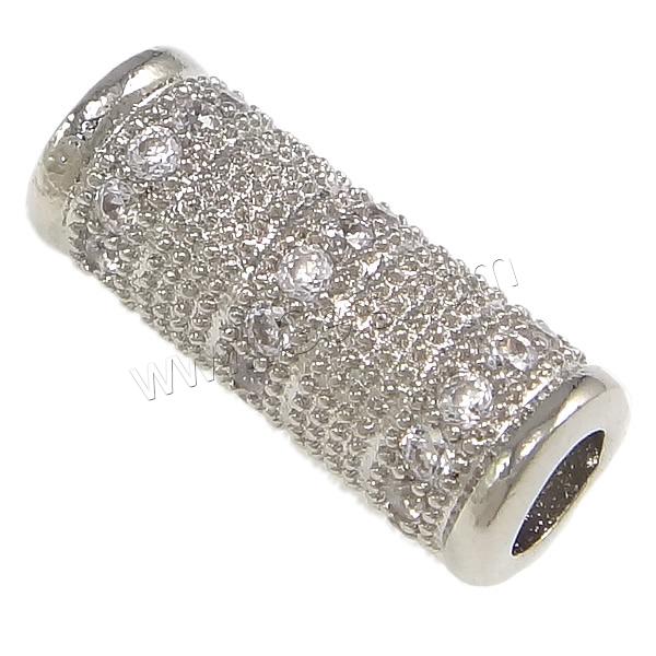 Cubic Zirconia Micro Pave Brass Beads, Column, plated, micro pave cubic zirconia & large hole, more colors for choice, 16x7mm, Hole:Approx 4mm, Sold By PC