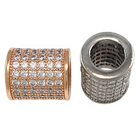 Cubic Zirconia Micro Pave Brass Beads, Column, plated, micro pave cubic zirconia & large hole Approx 6mm 