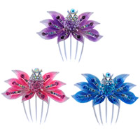 Decorative Hair Combs, Zinc Alloy, Flower, painted, with rhinestone & colorful powder, mixed colors, nickel, lead & cadmium free 