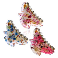 Clips de Garra, Acrílico, estampado, con patrón de flores, color mixto, 65x35mm, 150PCs/Bolsa, Vendido por Bolsa