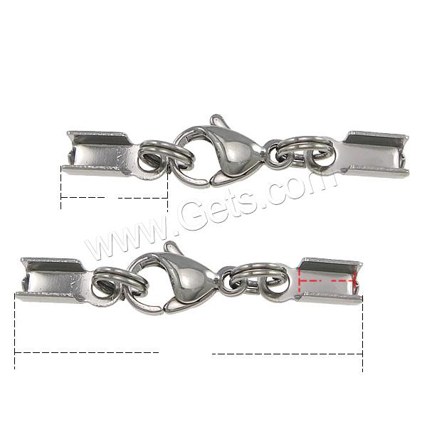 Stainless Steel Lobster Claw Cord Clasp, with cord tip & different size for choice, original color, Sold By PC