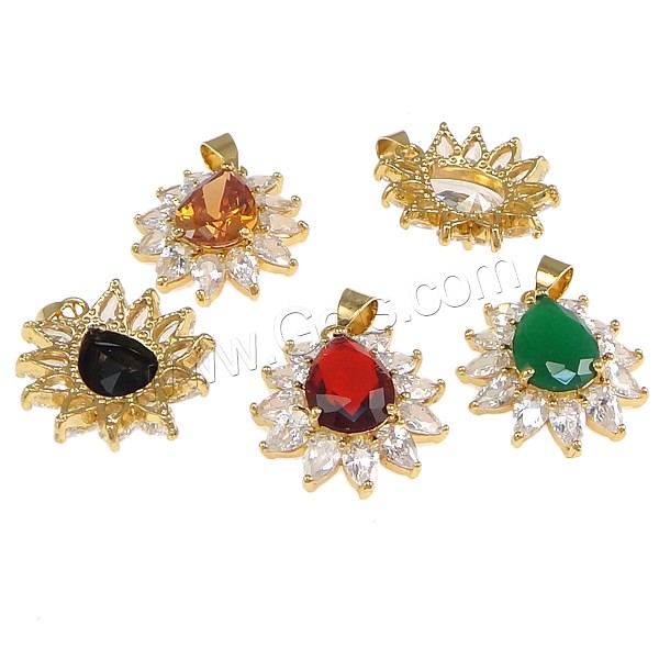 Crystal Brass Pendants, with Crystal, Flower, plated, faceted, more colors for choice, nickel, lead & cadmium free, 23x25x7mm, Hole:Approx 4x5mm, Sold By PC