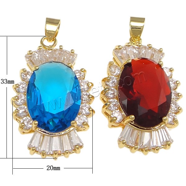Cubic Zirconia Brass Pendants, with Crystal, Candy, plated, with cubic zirconia & faceted, more colors for choice, nickel, lead & cadmium free, 20x33x9mm, Hole:Approx 4x5mm, Sold By PC