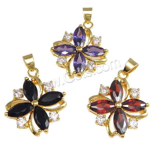 Cubic Zirconia Brass Pendants, with Crystal, Flower, plated, with cubic zirconia & faceted, more colors for choice, nickel, lead & cadmium free, 22x26x6mm, Hole:Approx 4x5mm, Sold By PC