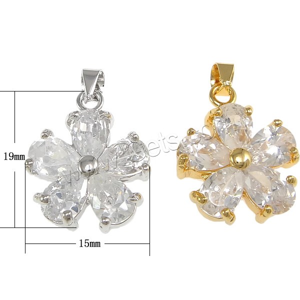 Crystal Brass Pendants, with Crystal, Flower, plated, faceted, more colors for choice, nickel, lead & cadmium free, 15x19x5mm, Hole:Approx 4x5mm, Sold By PC