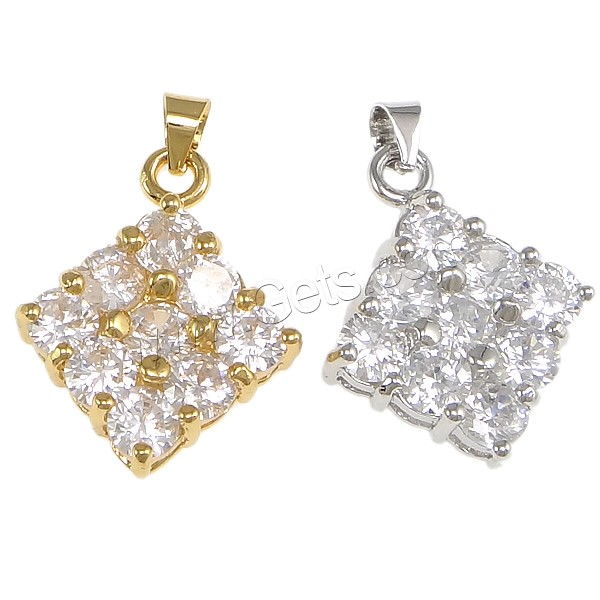 Cubic Zirconia Brass Pendants, Rhombus, plated, with cubic zirconia, more colors for choice, nickel, lead & cadmium free, 17x21.5x5.5mm, Hole:Approx 4x5mm, Sold By PC