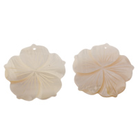 Carved Shell Pendants, White Shell, Flower, Grade A, 38mm 
