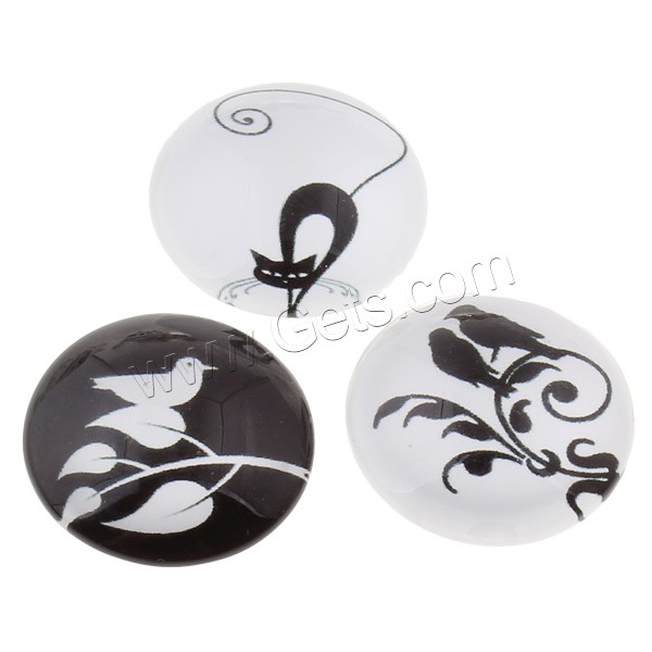 Time Gem Cabochon, Glass, Flat Round, black and white design & different size for choice & flat back & decal, more colors for choice, 1000PCs/Bag, Sold By Bag