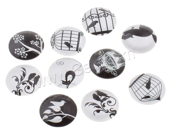Time Gem Cabochon, Glass, Flat Round, black and white design & different size for choice & flat back & decal, more colors for choice, 1000PCs/Bag, Sold By Bag