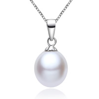 Cultured Freshwater Pearl Brass Pendant, with Brass, Rice, natural, white, 9-10mm Approx 1-3mm 