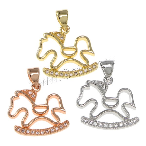 Cubic Zirconia Micro Pave Brass Pendant, Horse, plated, micro pave cubic zirconia, more colors for choice, 15x15x2mm, Hole:Approx 3.5x4.5mm, Sold By PC