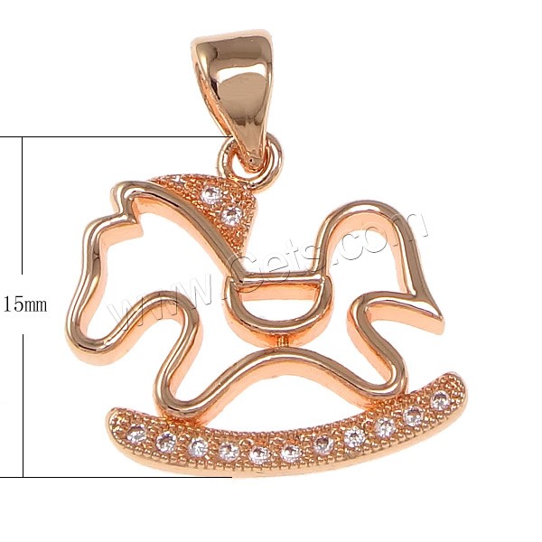 Cubic Zirconia Micro Pave Brass Pendant, Horse, plated, micro pave cubic zirconia, more colors for choice, 15x15x2mm, Hole:Approx 3.5x4.5mm, Sold By PC