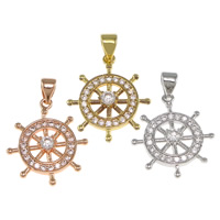 Cubic Zirconia Micro Pave Brass Pendant, Ship Wheel, plated, nautical pattern & micro pave cubic zirconia Approx 