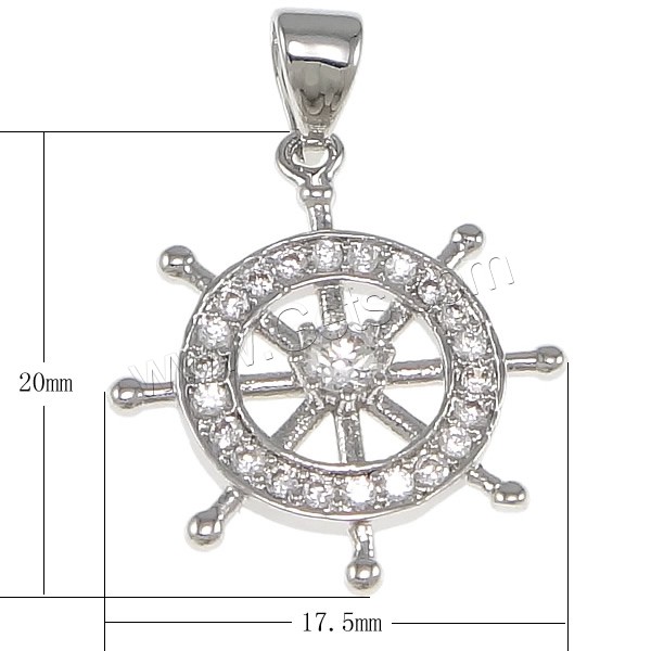Cubic Zirconia Micro Pave Brass Pendant, Ship Wheel, plated, nautical pattern & micro pave cubic zirconia, more colors for choice, 17.5x20x3mm, Hole:Approx 3.5x4.5mm, Sold By PC
