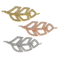 Cubic Zirconia Micro Pave Brass Connector, Leaf, plated, micro pave cubic zirconia & 1/1 loop Approx 1mm 