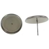 Stainless Steel Earring Stud Component, 304 Stainless Steel, Flat Round, original color 1mm, Inner Approx 16mm 