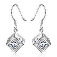 comeon® Jewelry Earring, Brass, Cube, real silver plated, with cubic zirconia 