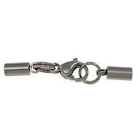 Stainless Steel Lobster Claw Cord Clasp, 304 Stainless Steel & with end cap, original color 
