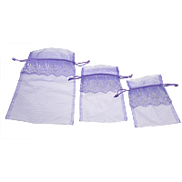 Organza Jewelry Pouches Bags, with Nylon Cord, Rectangle purple 