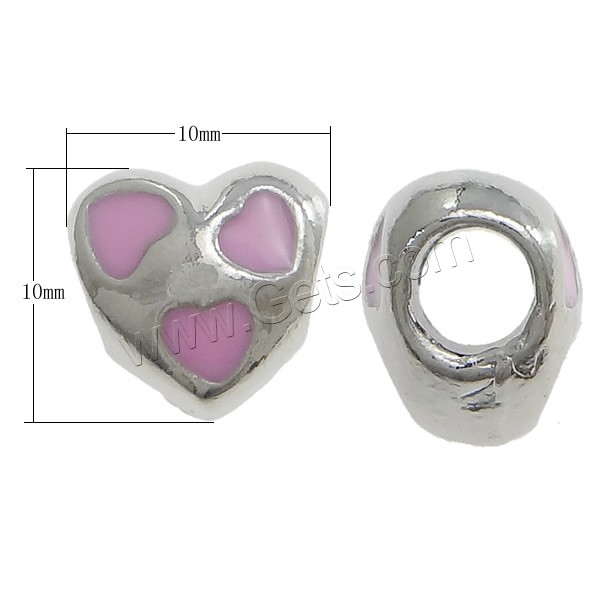 Enamel Zinc Alloy European Beads, Heart, plated, more colors for choice, nickel, lead & cadmium free, 10x10x8mm, Hole:Approx 4mm, Sold By PC