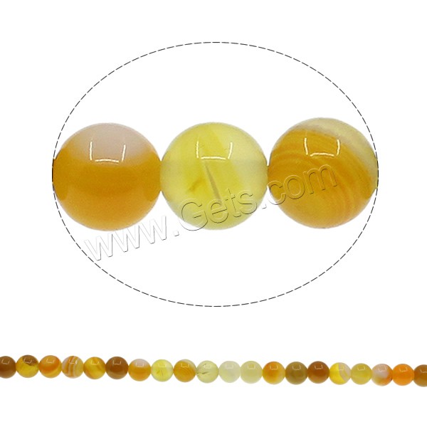 Natürliche Streifen Achat Perlen, rund, verschiedene Größen vorhanden, gelb, Bohrung:ca. 1mm, Länge:ca. 15 ZollInch, verkauft von Strang