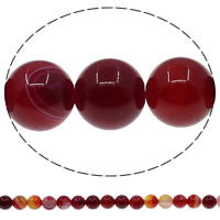 Natürliche Streifen Achat Perlen, rund, rot, 6mm, Bohrung:ca. 1mm, Länge:ca. 15.7 ZollInch, ca. 63PCs/Strang, verkauft von Strang