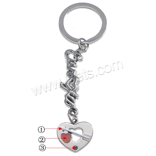 Enamel Zinc Alloy Key Chain, Heart, plated, with rhinestone, more colors for choice, nickel, lead & cadmium free, 82mm, 25mm, 38x12mm, 17x16mm, Sold By PC