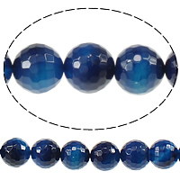 Natürliche blaue Achat Perlen, Blauer Achat, rund, facettierte, Bohrung:ca. 1.5mm, Länge:ca. 15 ZollInch, verkauft von Strang