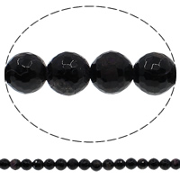 Natürliche Feuerachat Perlen, rund, facettierte, schwarz, 10mm, Bohrung:ca. 1mm, Länge:ca. 15.3 ZollInch, ca. 38PCs/Strang, verkauft von Strang