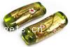 Gold Foil Lampwork Beads, rectangle, with inner flower 