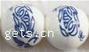 Blue and White Porcelain Beads, Round, hand drawing white .5 Inch 