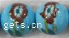 Decal Porcelain Beads, Round & with flower pattern, blue Inch 