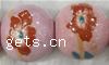 Decal Porcelain Beads, Round & with flower pattern, pink Inch 