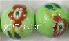Perles porcelaine D, Rond, normes différentes pour le choix & avec le motif de fleurs & décalque, vert pouce, Vendu par brin