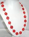 Natural Coral Necklace, with pearl, red, Grade A, 15mm 