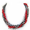 Natural Coral Necklace, with pearl, two tone, 5--6mm Inch 