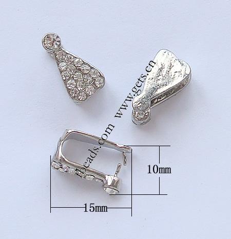 Brass Pinch Bail, plated, with rhinestone, more colors for choice, 15x10mm, Sold By PC