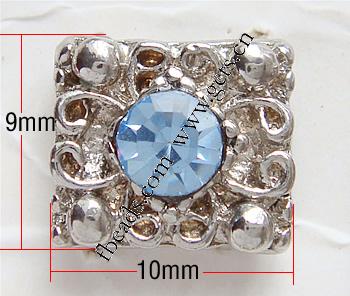Conector de aleación de Zinc de diamantes de imitación, Rectángular, chapado, enchapado grueso más que los 3μm & con diamantes de imitación de Mideast, más colores para la opción, Grado A, 10x9x3mm, agujero:aproximado 2mm, Vendido por UD