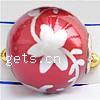 Glass Pearl European Beads, Round, brushwork & with flower pattern & brass double core without troll, red 