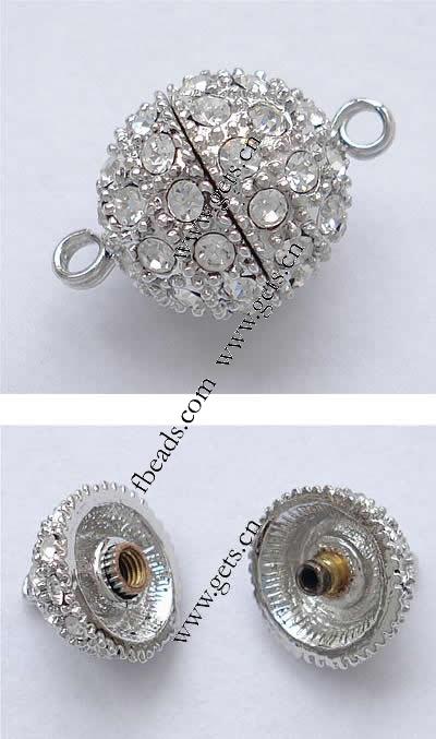 Zinc Alloy Screw Clasp, Round, plated, with Mideast rhinestone & single-strand, more colors for choice, Grade A, Sold By PC