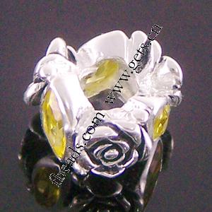Perles European de stras d'alliage de Zinc , fleur, Placage, sans filetage & avec strass, plus de couleurs à choisir, 10x10mm, Trou:Environ 4.5mm, Vendu par PC