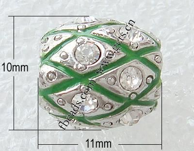 Perles émail alliage de zinc, tambour, Placage, avec les strass de Moyen-Orient, plus de couleurs à choisir, sans plomb, 10x11mm, Trou:Environ 3mm, Vendu par PC