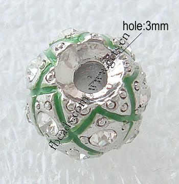 Enamel Zinc Alloy Beads, Drum, plated, with Mideast rhinestone, more colors for choice, lead free, 10x11mm, Hole:Approx 3mm, Sold By PC