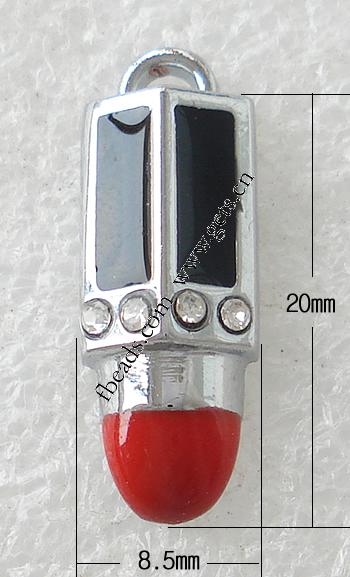 Pendentifs outils en alliage de zinc, Rouge à lèvres, Placage, émail & avec strass, plus de couleurs à choisir, 20x8.5x4mm, Trou:Environ 1.5mm, Vendu par PC